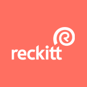 The Reckitt logo in a coral box