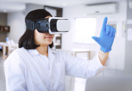 A woman using VR technology
