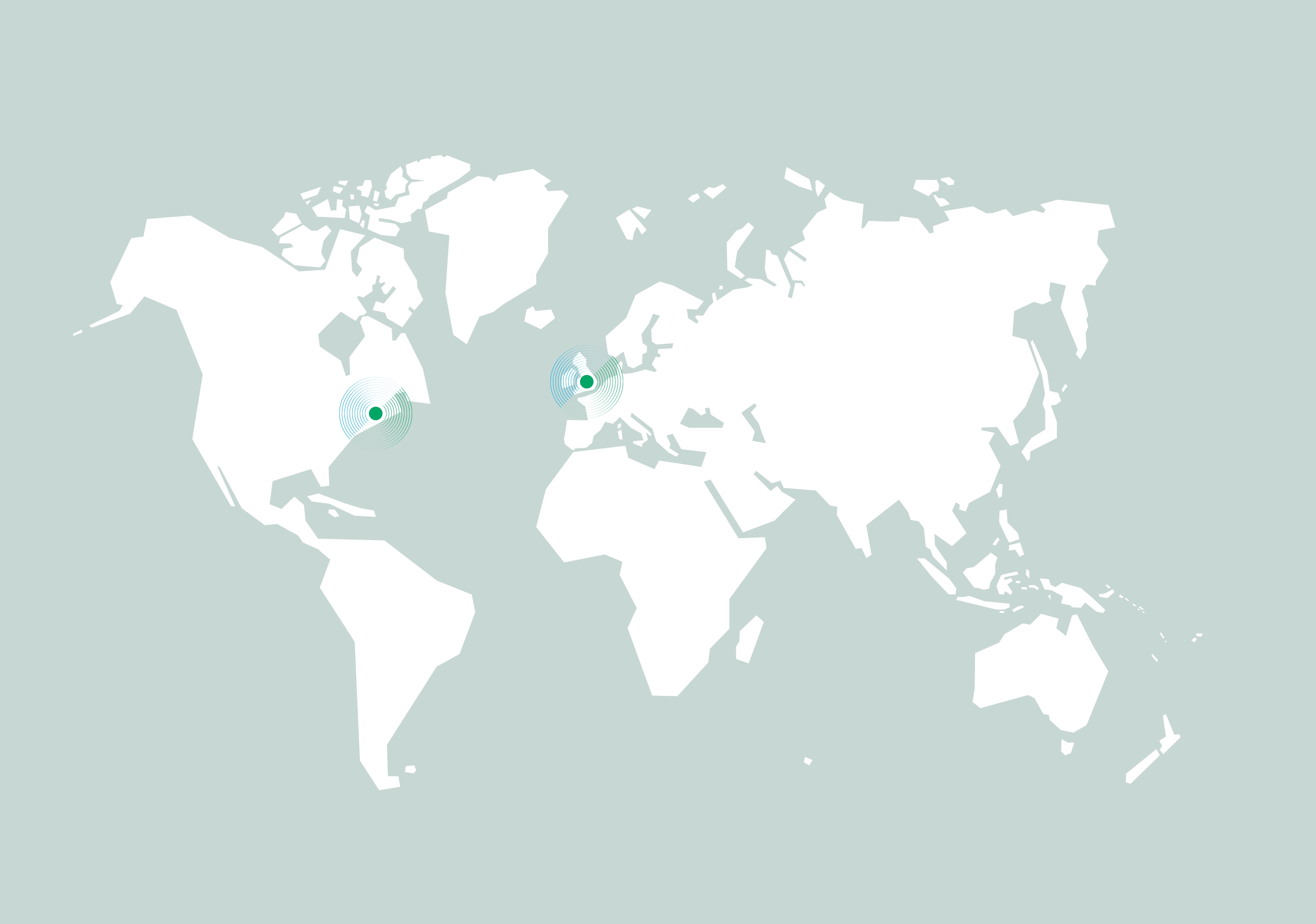 A map with green dots representing the Risilience offices