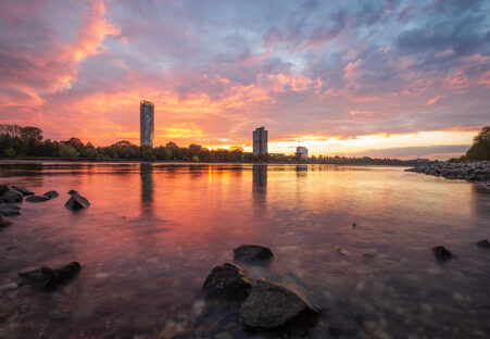 The River Rhine and the the city of Bonn, Germany