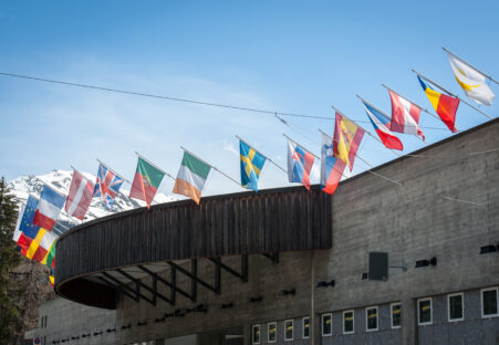 A row of flags at Davos
