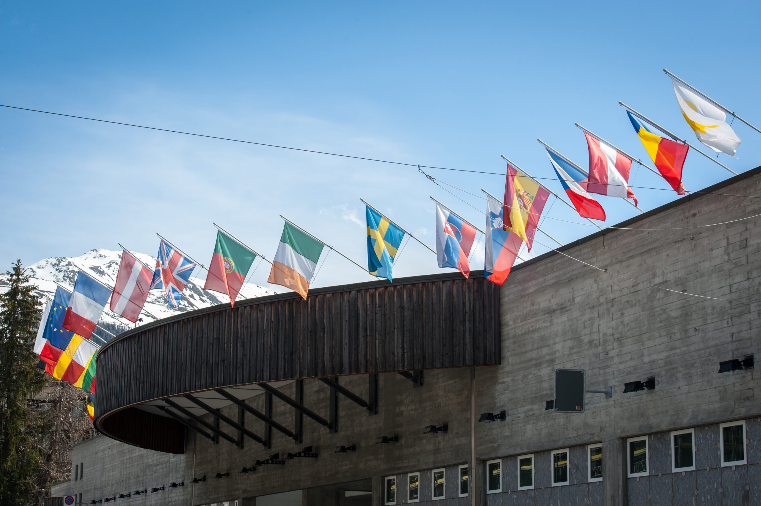 A row of flags at Davos