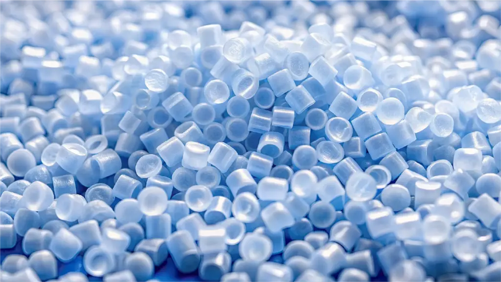 Close-up of polypropylene polyamide pellets.