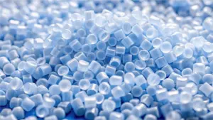 Close-up of polypropylene polyamide pellets.